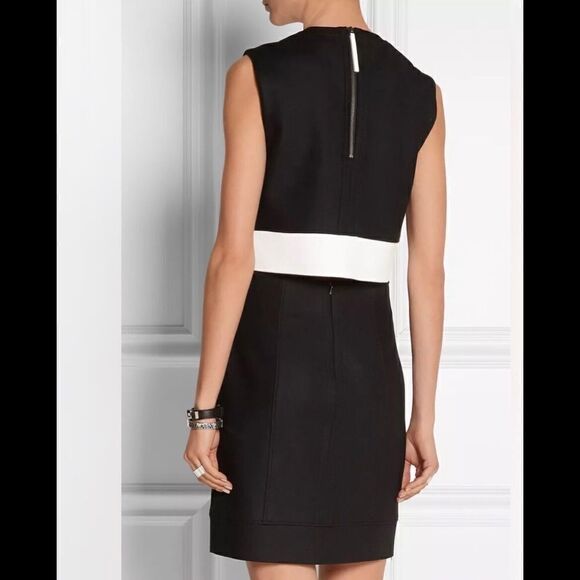 Helmut Lang Sleeveless Wool Leather Trim Flex Suit Black White Size 0 - Picture 3 of 13